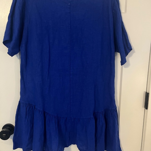 Carmella 100% Linen Tunic Made in Italy Pockets Blue Shirt Floral XXL NWT - Picture 5 of 11